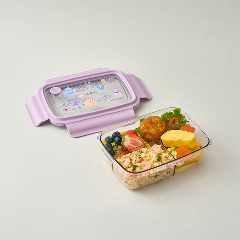 LocknLock Transparent 3-Compartment Plastic Lunch Box, 750ml -LCB501, 1L - LCB502,  2 colors (Purple, Blue) image number null
